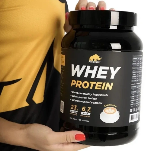 купить Протеин сывороточный PRIMEKRAFT "Whey Protein" с витаминами и минералами, Капучино, банка 900 г