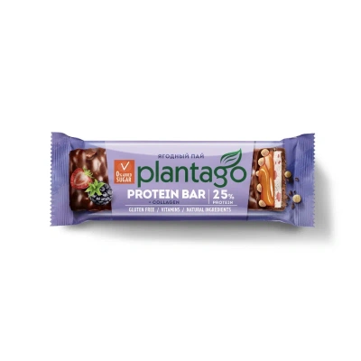 купить Батончик ТМ Plantago с высоким содержанием белка "Ягодный пай" (протеин 25%, с коллагеном и витаминным комплексом) 40г*12шт