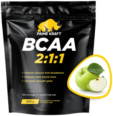 купить Аминокислоты PRIMEKRAFT BCAA 2:1:1 (БЦАА) со вкусом зеленое яблоко (green apple), дойпак, 500 гр