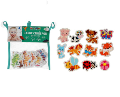 купить Капитошка, Игрушка EVA для ванны - набор стикеров Животные (12 шт, сумочка сетка), EV12-PET