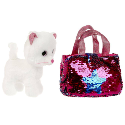 купить Мой питомец, Мягкая игрушка Кошка в сумочке из пайеток (17см, белая), F80179-18A
