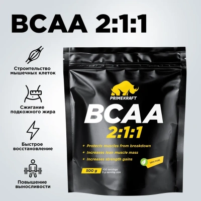 купить Аминокислоты PRIMEKRAFT BCAA 2:1:1 (БЦАА) со вкусом чистый (pure), дойпак, 500 гр