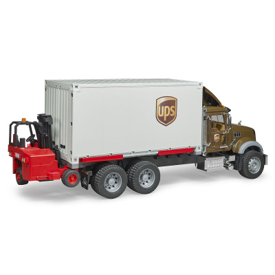 купить Bruder 02-828 Mack фургон UPS с погрузчиком и паллетами (уценка)