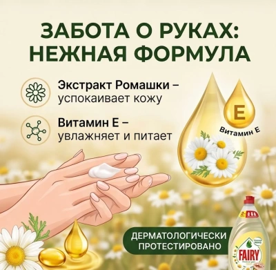купить Средство для мытья посуды 1,35 л FAIRY (Фейри) Нежные руки, "Ромашка и витамин Е"