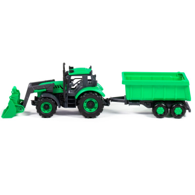 купить Полесье, Трактор "Прогресс" с прицепом и ковшом инерционный (зелёный) (в коробке), 91840
