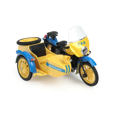 купить Модель металлическая Технопарк - Мотоцикл с коляской Милиция (13см, свет-звук ) желтый