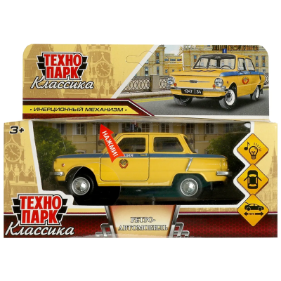 купить Машинка металлическая инерционная Технопарк ЗАЗ-968а ретро-модель милиция, 12 см. желтая