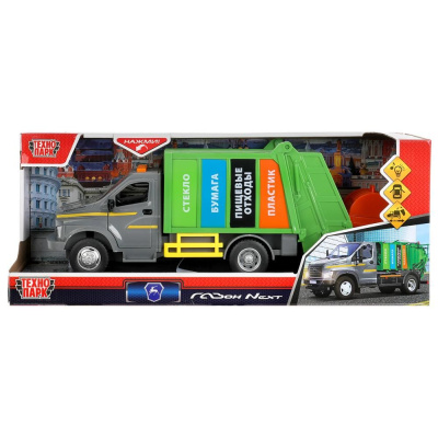 купить Технопарк, Машина пластиковая ГАЗОН NEXT МУСОРОВОЗ (22 см, двери, инерционная, свет-звук), GAZONGARB-22PL-SLGN