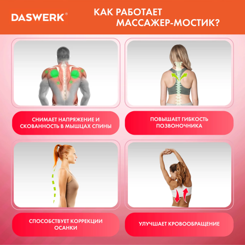купить Массажер DASWERK для спины/мостик для растяжки PREMIUM, 3 уровня нагрузки, красная вставка, 680034