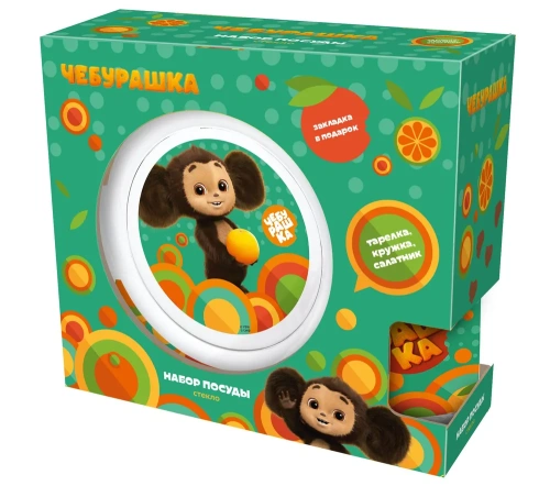 купить Набор посуды "Чебурашка", (3 предмета, подарочная упаковка), спец-серия, стекло