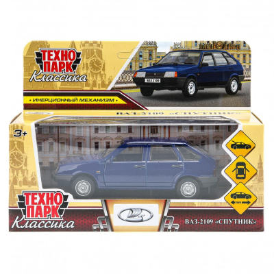 купить Машинка металлическая инерционная Технопарк ВАЗ-2109 "СПУТНИК" 12 см, темно-синяя