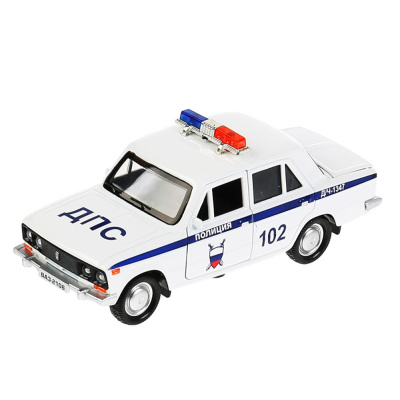купить Технопарк Полицейская машина Жигули, Металлическая бело-синяя, 12 см, 2106-12SLPOL-WH
