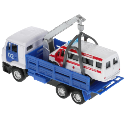 купить Машинка металлическая инерционная Технопарк, KAMAZ эвакуатор, 12см + скорая 7,5 см 