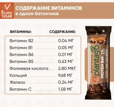 купить Батончик ТМ Plantago с высоким содержанием белка "Двойной шоколад" (протеин 25%, с коллагеном и витаминным комплексом) 40г*12шт