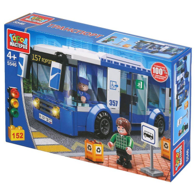 купить Город мастеров, Конструктор автобус с фигурками (152 детали), 5546-KK