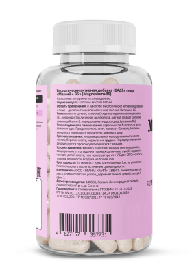 купить  "Магний + B6 " ("Magnesium+B6") PRIME KRAFT  банка 120 капс.