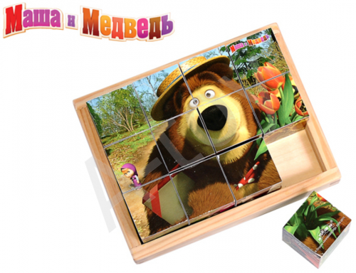 купить Кубики Маша и Медведь, 12 штук (дерево)