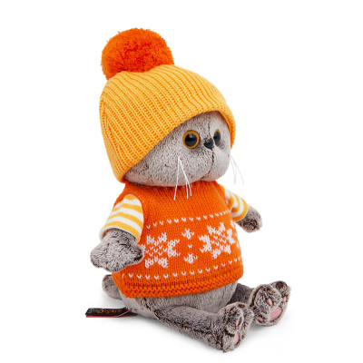 купить Мягкая игрушка Budi Basa Кот Басик baby в жилете и шапочке с помпоном