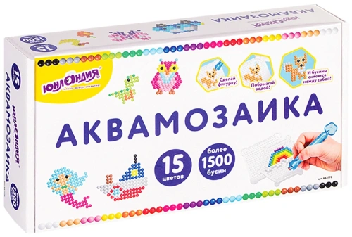 купить Аквамозаика, 15 цветов, 1500 бусин, в колорбоксе, ЮНЛАНДИЯ, 663778