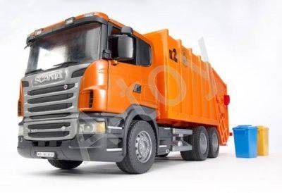 купить Мусоровоз Scania (цвет оранжевый) (подходит модуль со звуком и светом H)